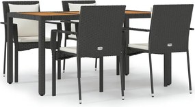 vidaXL Set mobilier de grădină cu perne, 5 piese, negru, poliratan