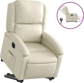 vidaXL Fotoliu rabatabil electric cu ridicare, crem, piele ecologică