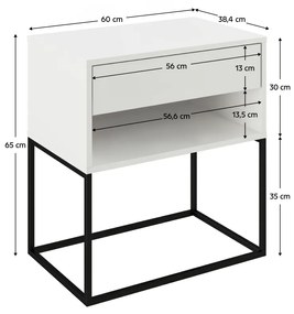 Noptiera masuta ajutatoare, alb negru,cadru metalic , cu sertar alb/negru