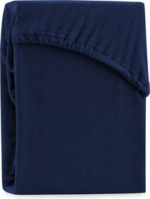 Cearceaf albastru închis din frotir cu elastic 140x200 cm Ruby – Restilo