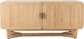 Comodă TV living din lemn de hevea, natur, cu 2 uși, raft interior și mânere din metal auriu, 55 x 120 x 45 cm, „Serrone”