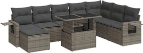 vidaXL Set canapele de grădină, 9 piese, cu perne, gri, poliratan