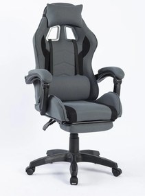 Scaun gaming, masaj în perna lombară, suport picioare, textil, Gri