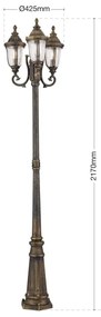 Stalp iluminat exterior cu 3 brate IP23 H112cm August AL 11-1123/3 Patina OR