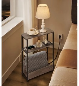 Masă laterală ROD, maro/negru, cu priză încorporată și porturi USB