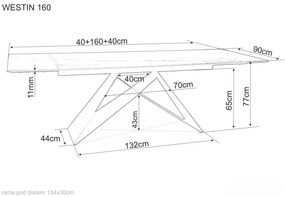 Masa, negru mat / negru, WESTIN I (160-240) X 90