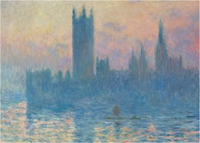 Tablou pe sticlă - Claude Monet, The Houses of Parliament, Sunset, reproducere (70x50 cm)