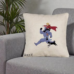 Perna Personalizata Fullmetal Alchemist Edward si Alphonse, 40x40 cm, Bej Canapea, Husa Detasabila, Perna Inclusa, BEKZ®