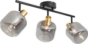 Spot de plafon negru cu sticlă fumuriu oval 3 lumini - Zuzanna