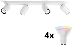 Philips - Spot LED RGBW, reglabil, 4x GU10 / 4,8 W / 230 V / 3000 K, alb + telecomandă