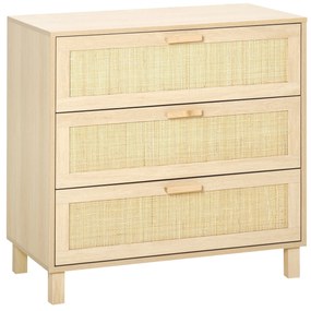 HOMCOM Casetiera cu 3 din lemn si ratan pentru camera de zi si dormitor, 80x40x80cm Culoare Lemn Natural | AOSOM.ro