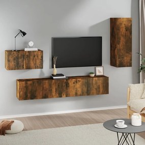 Set dulapuri TV, 4 piese, stejar fumuriu, lemn prelucrat 4, Stejar afumat, 30.5 x 30 x 90 cm