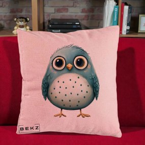 Perna Decorativa Pasare Teal cu Buline Teal, 40x40 cm, Roz, Husa Detasabila, Perna Inclusa, BEKZ®