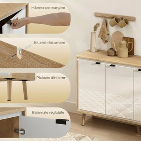HOMCOM Bufet Modern cu 3 Uși și Raft Reglabil 107x35x77cm Alb și Stejar | Aosom Romania