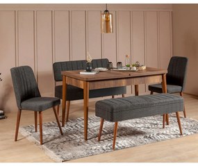 Masă de sufragerie extensibilă cu 2 scaune și 2 bănci Vlasta (nuc + antracit). 1073079