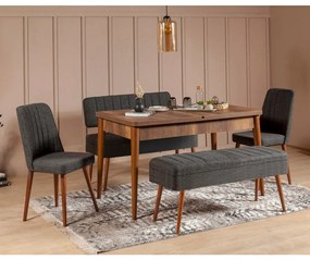 Zondo Masă de sufragerie extensibilă cu 2 scaune și 2 bănci Vlasta (nuc + antracit). 1073079