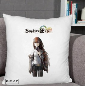 Perna Personalizata Steins Gate Kurisu Makise Anime, 40x40 cm, Alb Pufos, Husa Detasabila, Perna Inclusa, BEKZ®