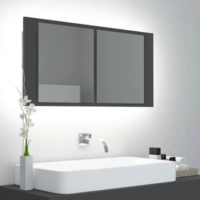 804974 vidaXL Dulap de baie cu oglindă și LED, gri, 90x12x45 cm acril