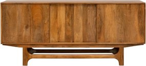 Bufet din lemn de mango, maro, cu 3 uși glisante, 2 sertare interioare și bază din lemn, finisaj natural, 80 x 180 x 44,5 cm, „Swann”
