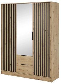 Dulap cu oglindă Neria 155 cm - stejar artisan / negru