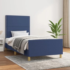 Cadru de pat cu tablie, albastru, 80x200 cm, textil Albastru, 80 x 200 cm, Culoare unica si cuie de tapiterie