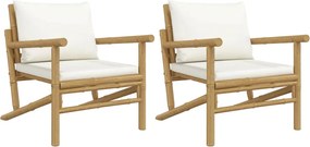 vidaXL Scaune de grădină, 2 buc., cu perne alb crem, bambus