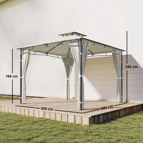Outsunny Tonnelă de grădină pentru exterior Cadru de acoperiș retractabil și acoperiș dublu UV50+ Impermeabil 3x3 m Crem | Aosom Romania