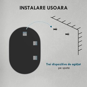 HOMCOM Oglindă Ovală pentru Baie, Oglindă Modernă de Perete cu Rama din Aluminiu și Montaj Vertical sau Orizontal, 60x90 cm, Argintiu | Aosom Romania
