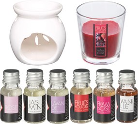Set suport, lumânare + uleiuri parfumate, 8 elemente