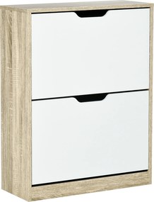 HOMCOM Dulap pantofi cu 2 Sertare Rabatabile, 8 Perechi, cu un Dispozitiv Anti-Răsturnare, Design Compact, 62,5x26x81 cm, Natural | Aosom Romania