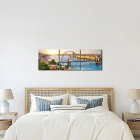 Tablou cu orașul Budapesta și râu (cu ceas) (90x30 cm)