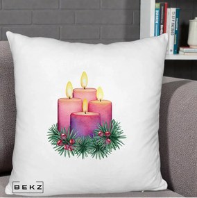 Perna Decorativa Lumanari Advent Roz-Violet, 40x40 cm, Alb Pufos, Husa Detasabila, Perna Inclusa, BEKZ®