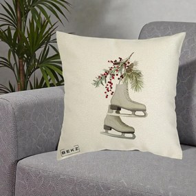 Perna Decorativa Patine cu Ramuri de Brad si Afine, 40x40 cm, Ecru, Husa Detasabila, Perna Inclusa, BEKZ®