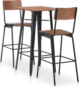 vidaXL Set mobilier de bar, 3 piese, maro și negru, oțel