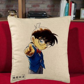 Perna Personalizata Detective Conan Conan Arata, 40x40 cm, Bej, Husa Detasabila, Perna Inclusa, BEKZ®