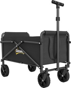 Outsunny Cărucior de Grădină Pliabil Compact, Cărucior Robust Multifuncțional pentru Exterior cu Roți Universale și Mâner Reglabil, pentru Sport, Camping, Cumpărături, Negru | Aosom Romania