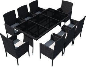 vidaXL Set mobilier de grădină cu perne, 9 piese, negru, poliratan