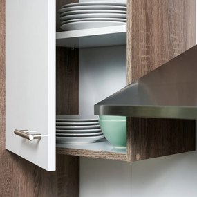 Mobilă de bucătărie Yorki 360, corp din stejar Yorki, cu față alb satinat