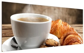 Tablou cu ceașca de cafea cu croissant (120x50 cm), în 40 de alte dimensiuni noi