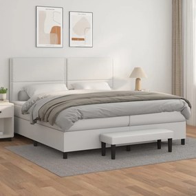 3137624 vidaXL Pat box spring cu saltea, alb, 200x200 cm, piele ecologică