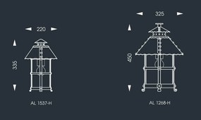 Aplica iluminat exterior design medieval cu felinar rotund si acoperis nituit, din fier forjat, WL 3003