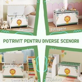 AIYAPLAY Cutie pentru Jucării cu Capac, Balamale de Siguranță și Mânere Adâncite, Organizator pentru Depozitarea Jucăriilor pentru Copii, Camera de Zi, Camera de Joacă, Verde | Aosom Romania