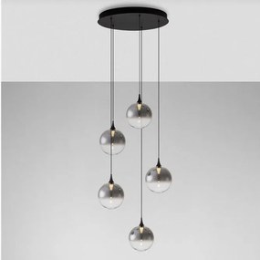 Lustra moderna cu 5 pendule LED, Metal, Sticla, Fumuriu, ORENDA