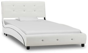 277569 vidaXL Pat cu saltea, alb, 90 x 200 cm, piele ecologică