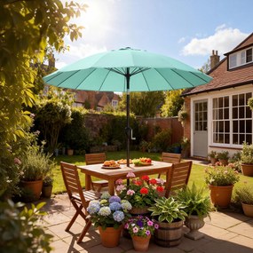 Outsunny Umbrelă de grădină rotundă 2 m, înclinabilă, deschidere/închidere cu manivelă, 16 spițe, turcoaz | Aosom Romania