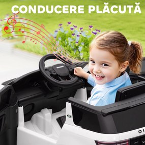AIYAPLAY Mașină Electrică pentru Copii 3-6 Ani cu Telecomandă, Centură, Muzică, Claxon și Faruri, 106x65.5x51 cm, Alb | Aosom Romania