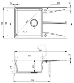 Deante ZRC_S11A - Chiuvetă de bucătărie CORIO 50x86 cm granit/gri metalic