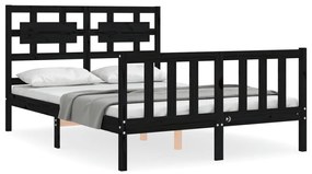 3192555 vidaXL Cadru de pat cu tăblie, negru, 120x200 cm, lemn masiv