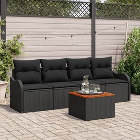 vidaXL Set de canapele pentru grădină 5 pcs Negru Rattan poli