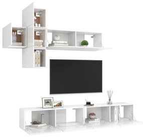 Set de dulapuri TV, 7 piese, alb extralucios, PAL 1, Alb foarte lucios, 100 x 30 x 30 cm